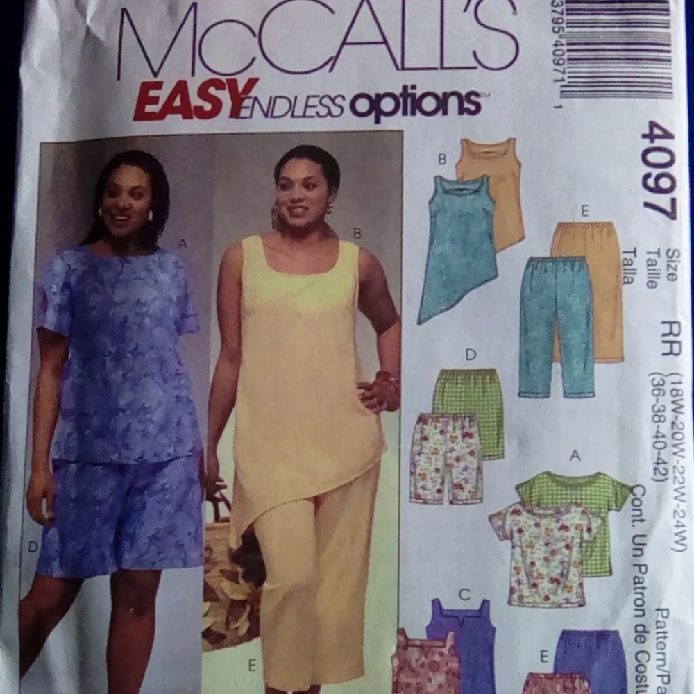 McCall's 4097 EASY Tunic Capris Shorts 18W-24W